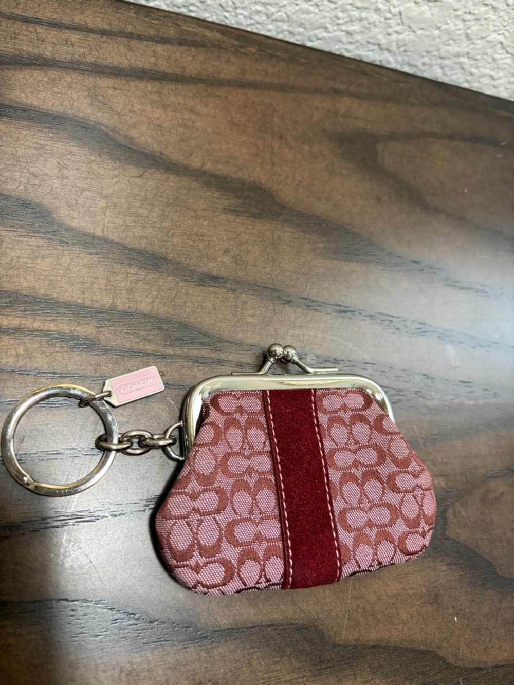 Coach Signature Jacquard Red Signature Coin Purse Keychain